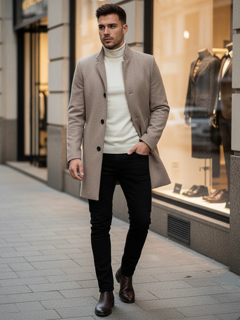 Herren Einreihiger Mantel Braun Dstreet CX0442