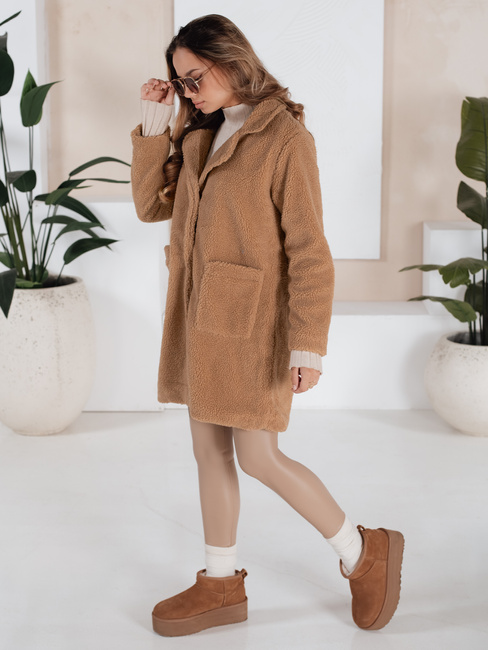 Damen Teddyfell Camel Wintermantel Dstreet NY0758