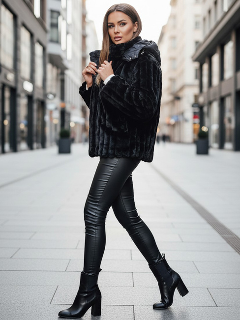 Damen Pelzjacke mit Kapuze schwarz Dstreet TY5276z