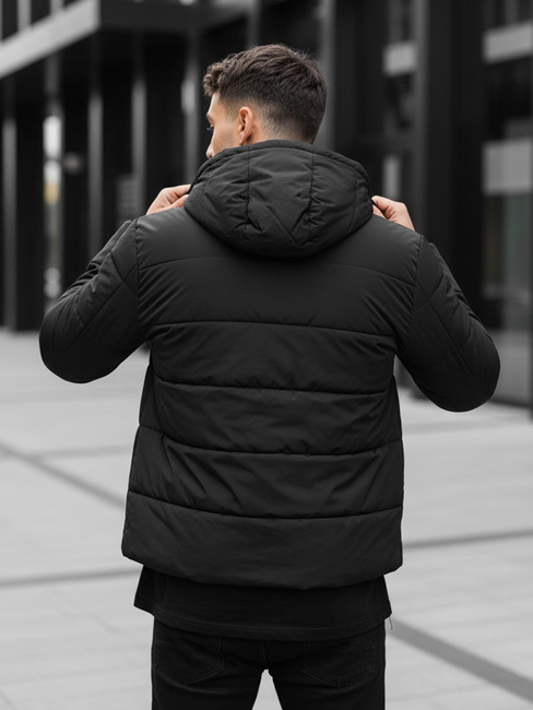 Herren Steppwinterjacke mit Kapuze schwarz Dstreet TX5117