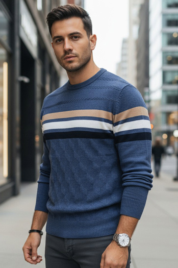 Blau gestreifter Herren-Pullover Dstreet WX2336