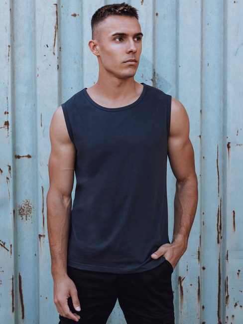 Herren ärmelloses T-Shirt ohne Druck navy blau Dstreet RX5622