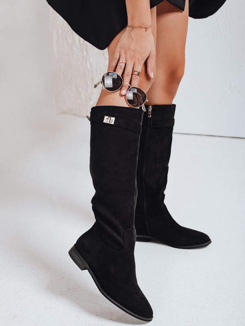 Damen Wildleder Stiefel mit niedrigen Absätzen schwarz Dstreet ZY1090