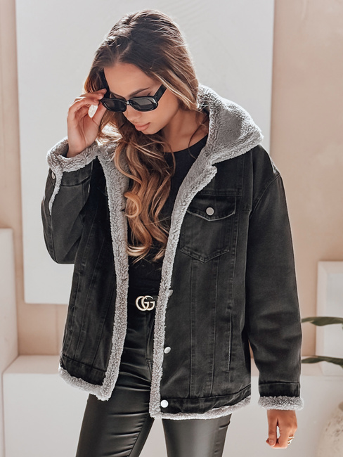 Damen Winter-Jeansjacke mit Schaffell grau Dstreet TY5173