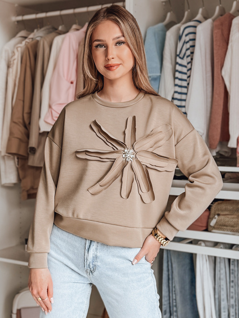 Damen Sweatshirt in Übergröße mit Blume PETITKA mokka Dstreet BY1386