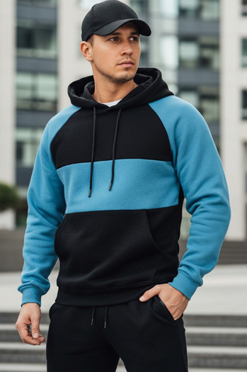 Herren-Kapuzenpullover mit schwarzen und marineblauen Streifen Dstreet BX5899