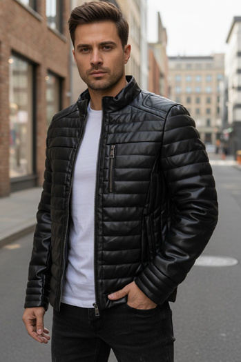 Herren gesteppte Winter Lederjacke schwarz Dstreet TX5113