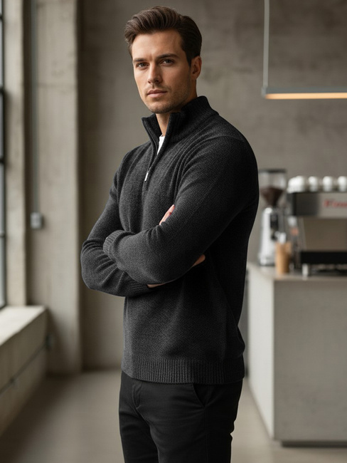 Herren Pullover mit Stehkragen dunkelgrau Dstreet WX2351