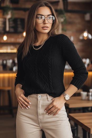 Damen Durchbrochener Pullover MIRA Farbe Schwarz DSTREET MY1830