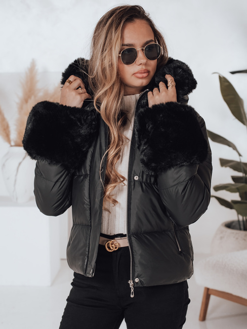 Damen Winterjacke YOUWARM kurz gesteppt mit Fell schwarz Dstreet TY5006