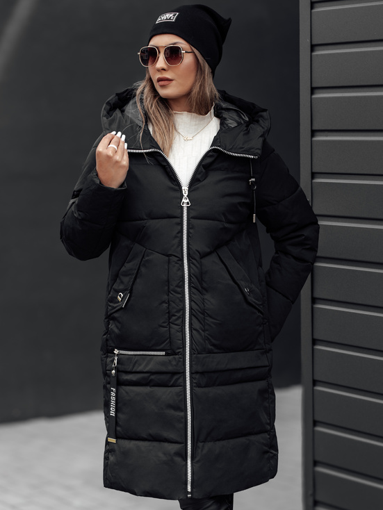 NORFFI Damen Winter lange Steppjacke mit Kapuze schwarz Dstreet TY4663