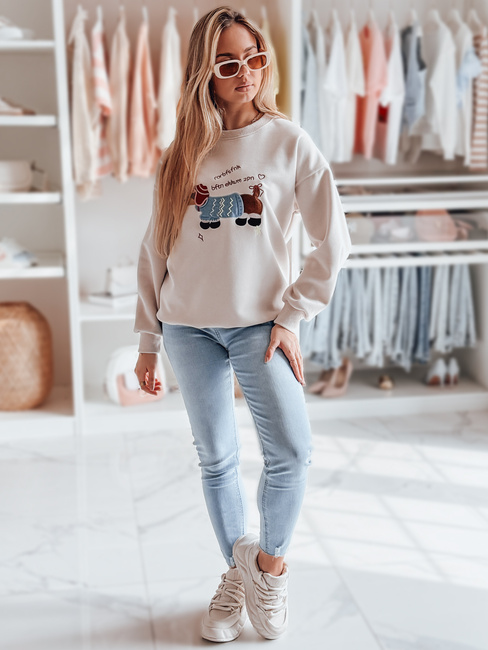 Damen Sweatshirt in Übergröße mit Stickerei DOGSWEETY cappuccino Dstreet BY1481