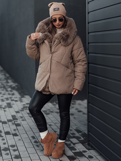 LUNAVI Damen Winterjacke gesteppt mit Fell beige Dstreet TY4666_2