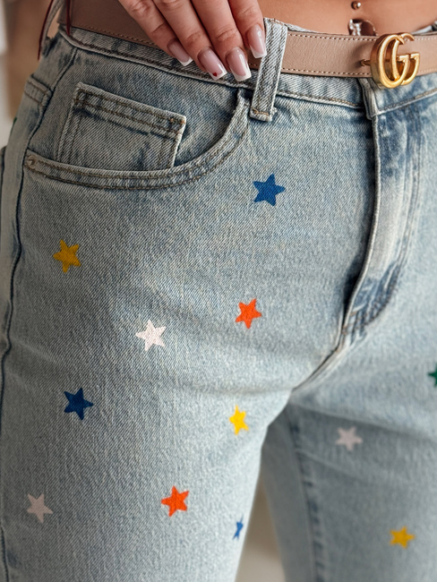 Damen Jeans Slim Fit Hose in SHINYFIT Sterne blau Dstreet UY2452