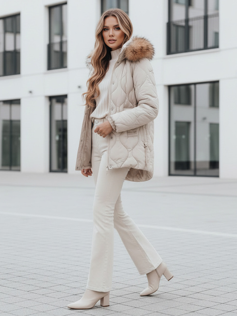 Damen Winterjacke LUMORE gesteppt mit Kapuze hellbeige Dstreet TY5012