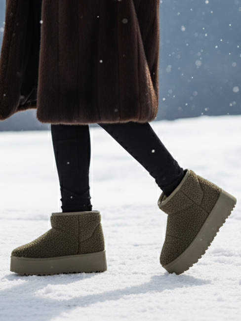 Damen Stoff Schnee Stiefel mit Pelz grün Dstreet ZY1254