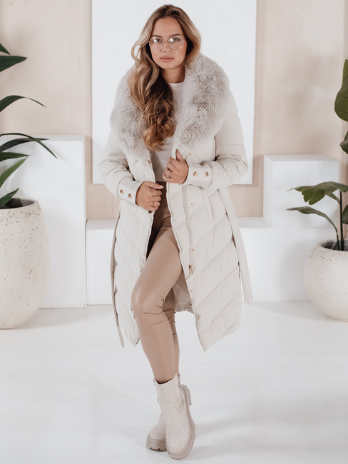 Gesteppte Damen Winterjacke mit Pelz ecru Dstreet TY5078