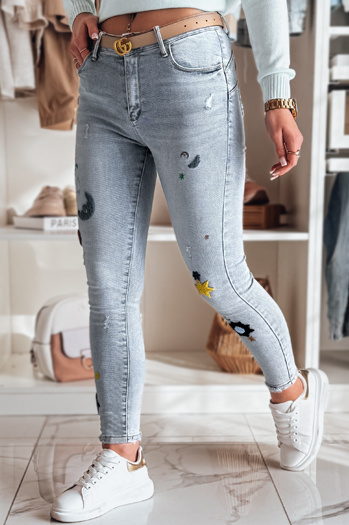 Damen Jeans Skinny Hose mit Stickerei MOONAIR blau Dstreet UY2453