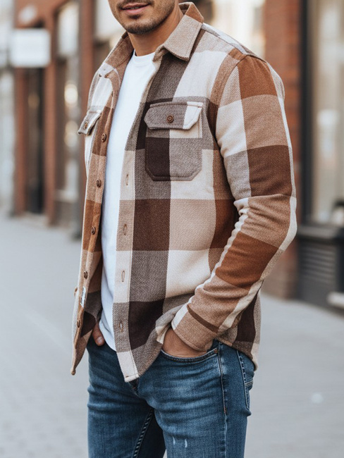 Kamelkariertes Flanellhemd für Männer Dstreet DX2674