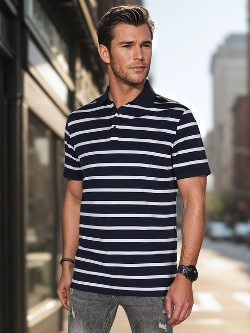 Gestreiftes Herren-Polohemd navyblau Dstreet PX0637