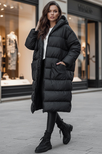 Damen Oversize Winterjacke mit Kapuze ANNIKA schwarz Dstreet TY4541z