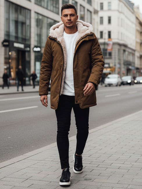 Herren Winter Parka Jacke mit Kapuze dunkelbeige Dstreet TX4964z