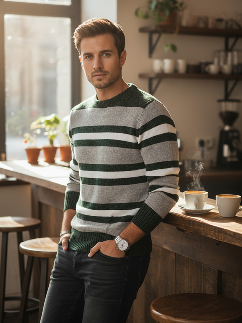 Grauer gestreifter Pullover für Männer Dstreet WX2262