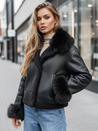 Damen Lederjacke mit Kunstpelz schwarz Dstreet TY5244z