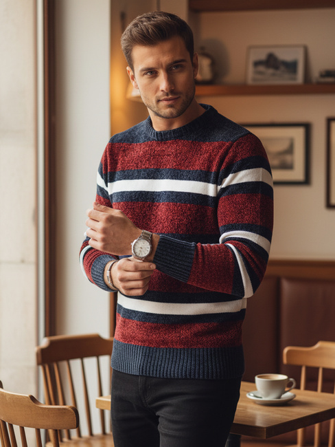 Gestreifter Herren-Pullover rot Dstreet WX2264