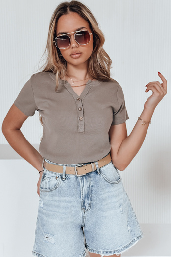 Damen Einheitsgröße gerippte Bluse KISS LOOK braun Dstreet RY2827