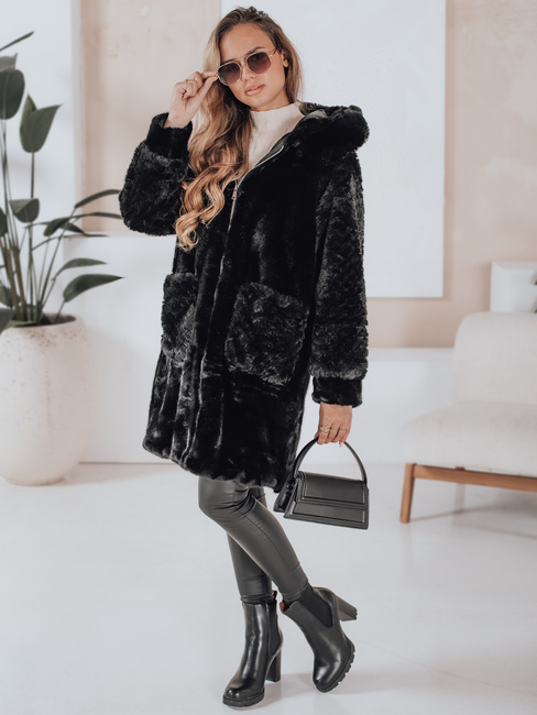 MISSFLUFF Damen Pelzmantel schwarz Dstreet TY4982
