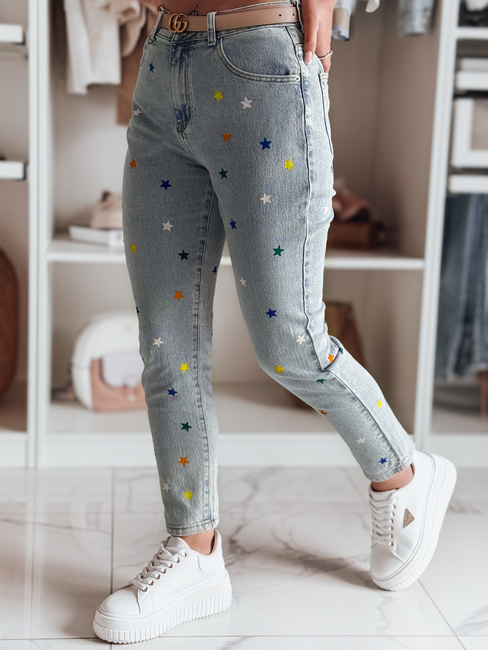 Damen Jeans Slim Fit Hose in SHINYFIT Sterne blau Dstreet UY2452