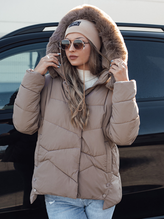 Damen Winterjacke FIXMIX gesteppt mit Kapuze dunkelbeige Dstreet TY4674