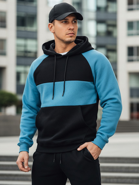 Herren-Kapuzenpullover mit schwarzen und marineblauen Streifen Dstreet BX5899