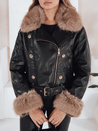 Damen Winter Lederjacke mit Kunstpelz schwarz Dstreet TY5210