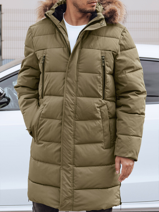 Herren lange gesteppte Winterjacke mit Kapuze grün Dstreet TX4827