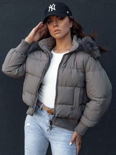 Damen Steppwinterjacke mit Fell COLDPACK dunkelgrau Dstreet TY4428_1