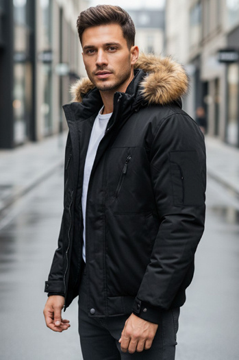 Herren Winterjacke mit Kapuze schwarz Dstreet TX5111