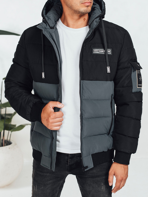Herren Winterjacke mit Kapuze schwarz/grau Dstreet TX5049