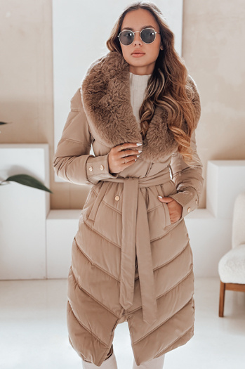 Damen Winterjacke gesteppt mit Pelz camel Dstreet TY5077