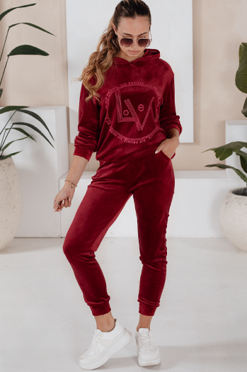 Damen Veloursanzug VIP PRIVATE Farbe Weinrot DSTREET AY0869