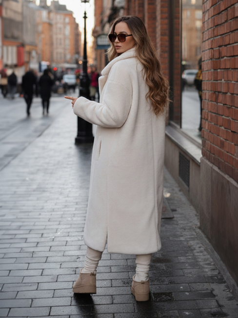 Damen Wintermantel Teddyfell lang Creme Dstreet NY0750z