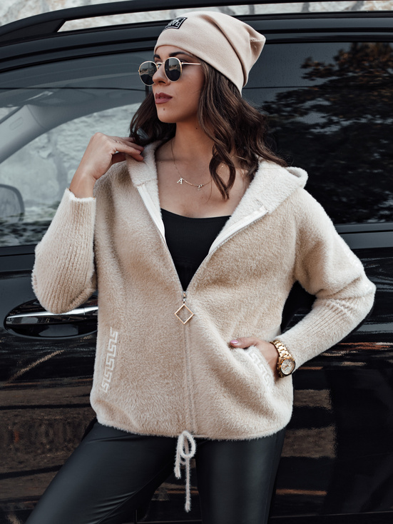 Damen Alpaka Kurzjacke mit Kapuze NIVE hellbeige Dstreet NY0606