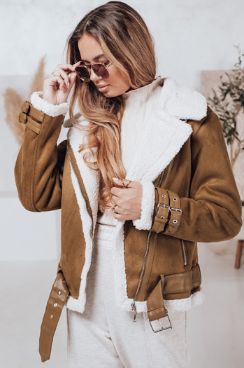 Damen LEVERINO Wildlederjacke mit Schafsfell camel Dstreet TY4733