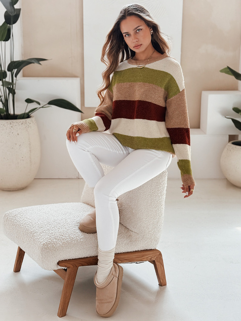 Gestreifter Damen-Pullover CALVENA camel grün Dstreet MY2559