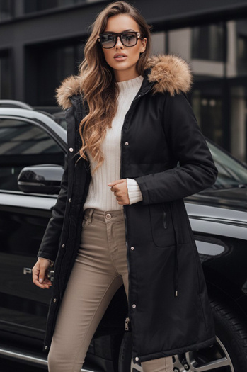 Damen Winter Parka Jacke mit Fell schwarz Dstreet TY5115