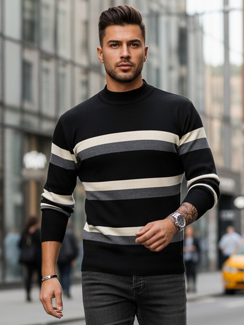 Herren Gestreifte Pullover Farbe Schwarz DSTREET WX2127