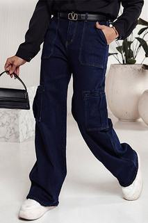 Damen-Baggy-Hose FITZONE denim cargo dunkelblau Dstreet UY2243