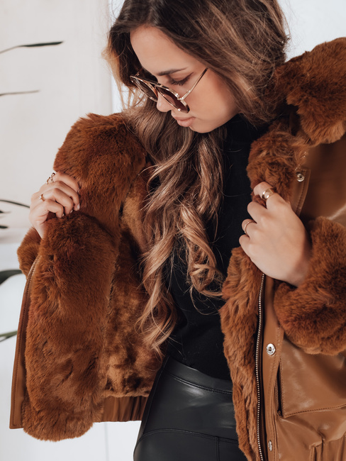 Damen Lederjacke mit Fell braun Dstreet TY5129