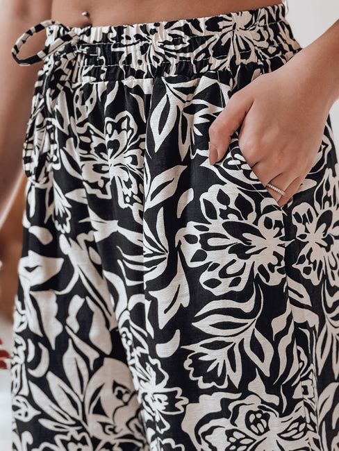 Damen Stoffhose mit weitem Bein TROPICAL SUN schwarz Dstreet UY2634